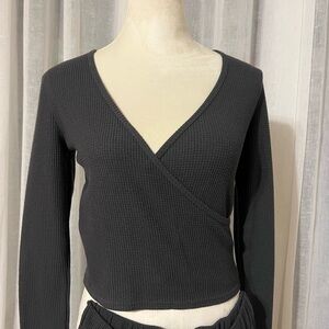 Aerie Charcoal Wrap Crop Top